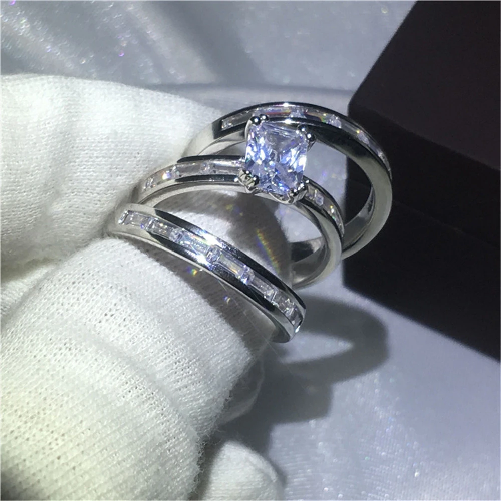 European and American explosion models ladies wedding ring ring 3 in 1 zircon ring