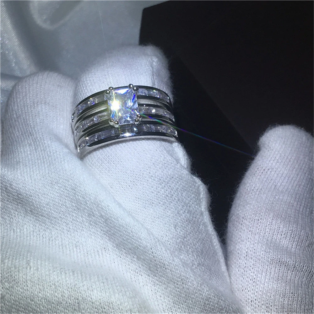 European and American explosion models ladies wedding ring ring 3 in 1 zircon ring