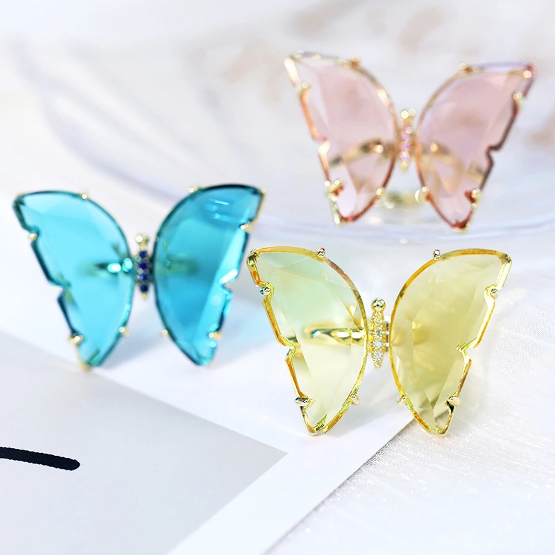 Glass butterfly ring