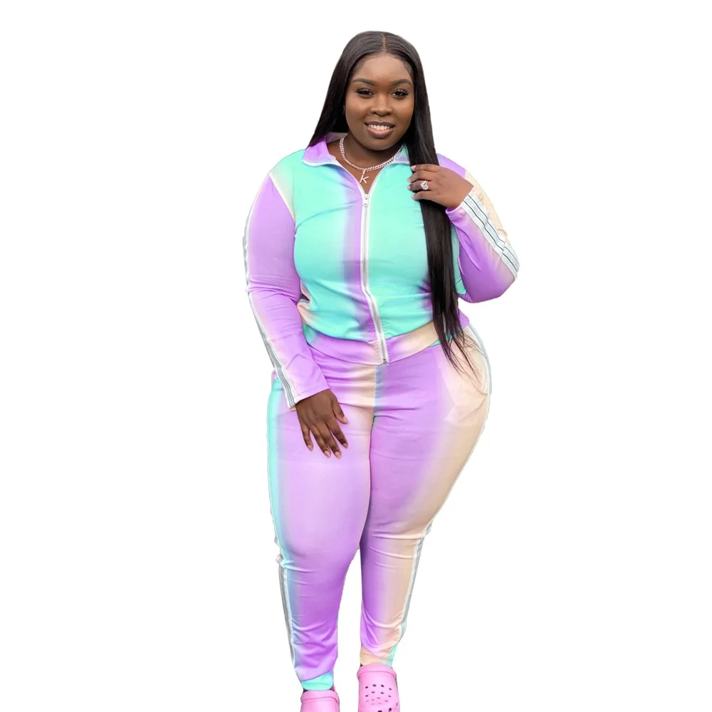 Gradient printed zipper casual suit