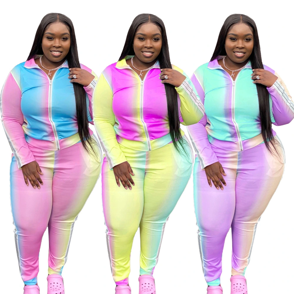 Gradient printed zipper casual suit