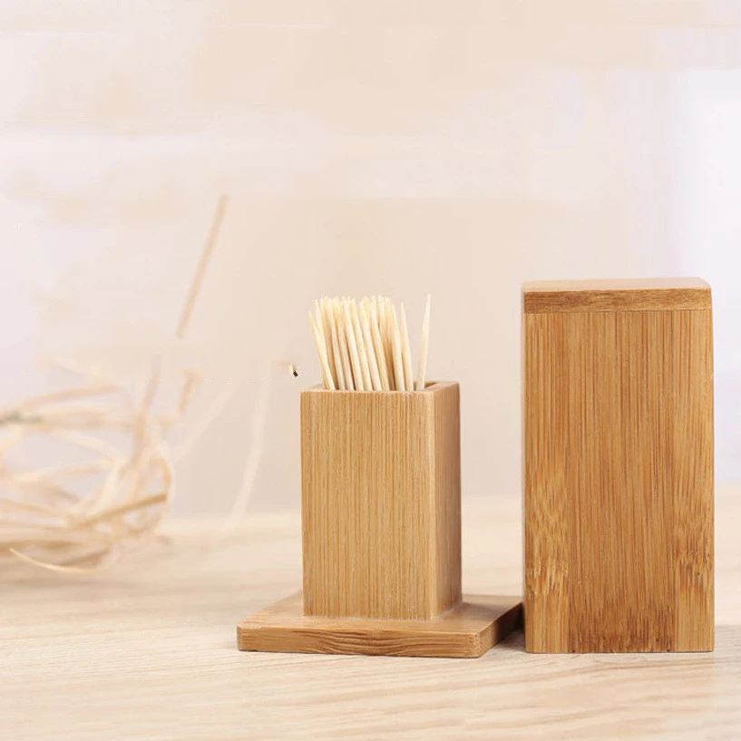 Bamboo Wood Toothpick Box Custom Wholesale Coffee Restaurant Hotel Toothpick Jar