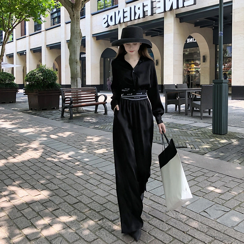 Wide-leg pants + top two-piece suit