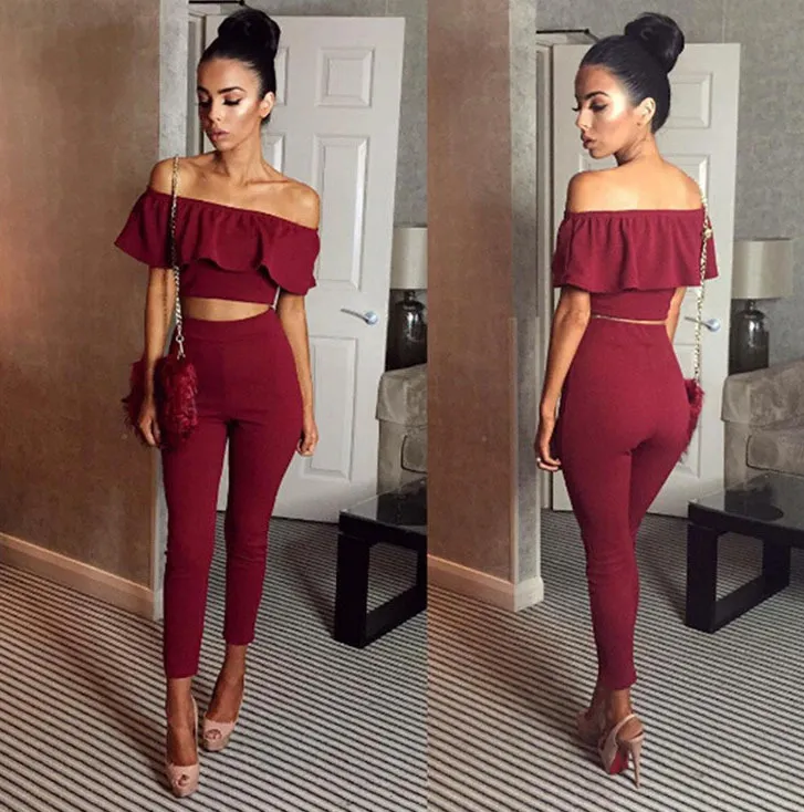 European and American new women's sexy collar fashion casual suit female two-piece