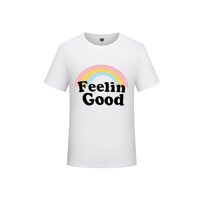 Cotton white T-shirt female rainbow letter print T-shirt