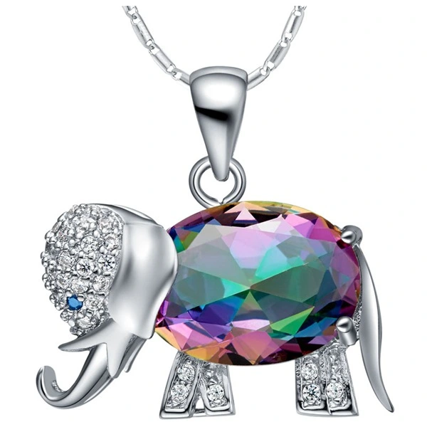 Colorful Stone Elephant Necklace Ring Jewelry Set