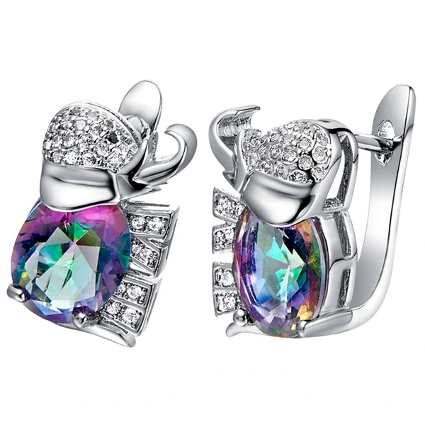 Colorful Stone Elephant Necklace Ring Jewelry Set