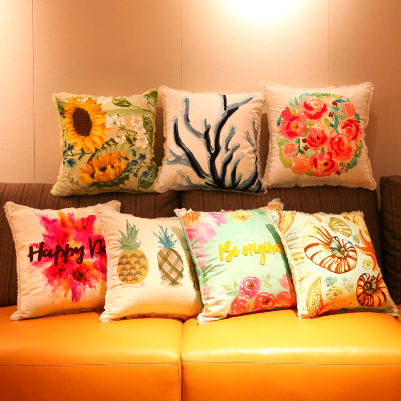 Velvet Embroidered Throw Pillow Printed Cushion Cover