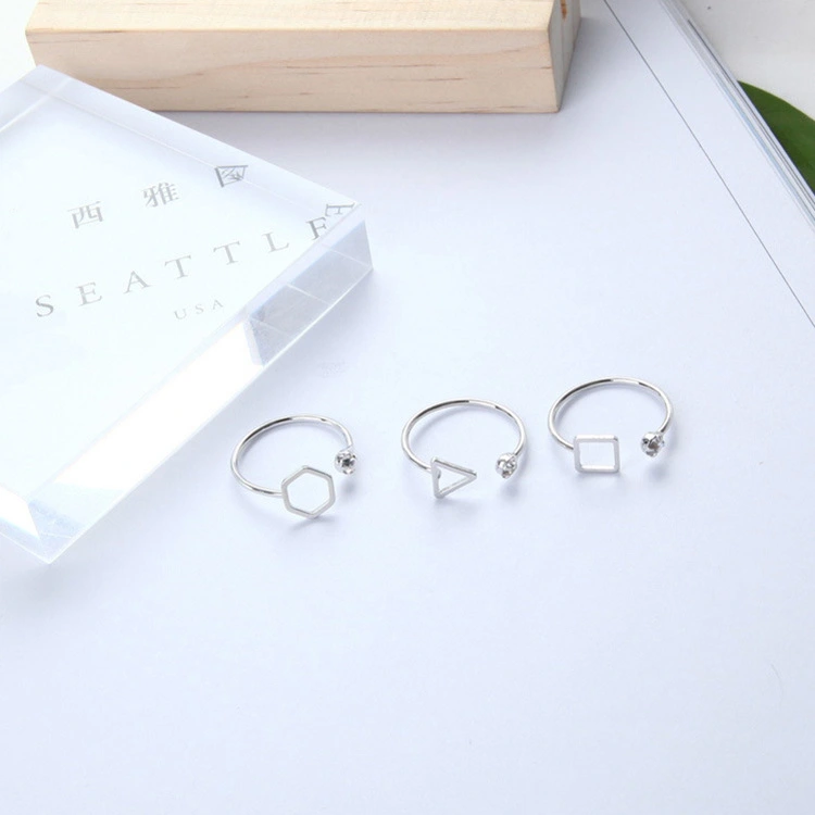 Korean Minimalist Geometric Polygon Triangle Square Diamond Ring Tail Ring