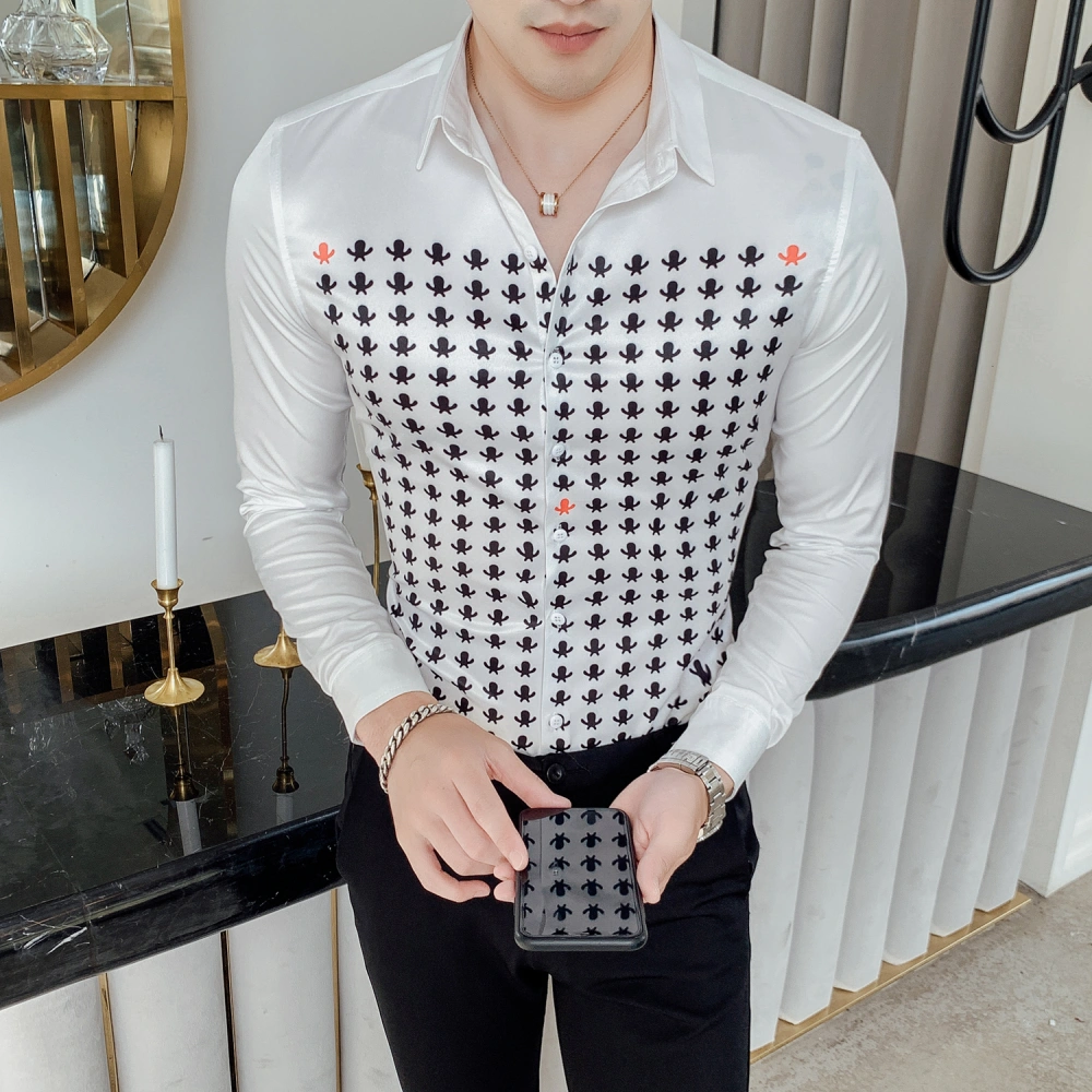 Men's Slim Long Sleeve Shirt Little Ant Man Digital Flower Shirt Long Sleeve