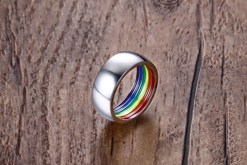 Rainbow Jewelry 8MM Stainless Steel Gay Rainbow Ring