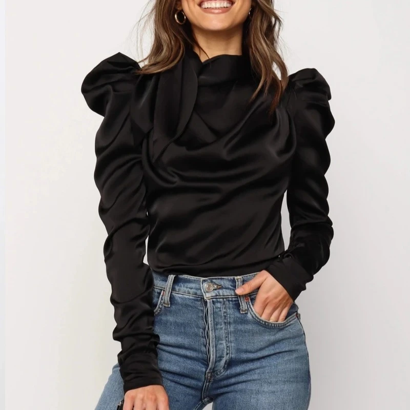 Silk high stretch satin long sleeve bottoming top