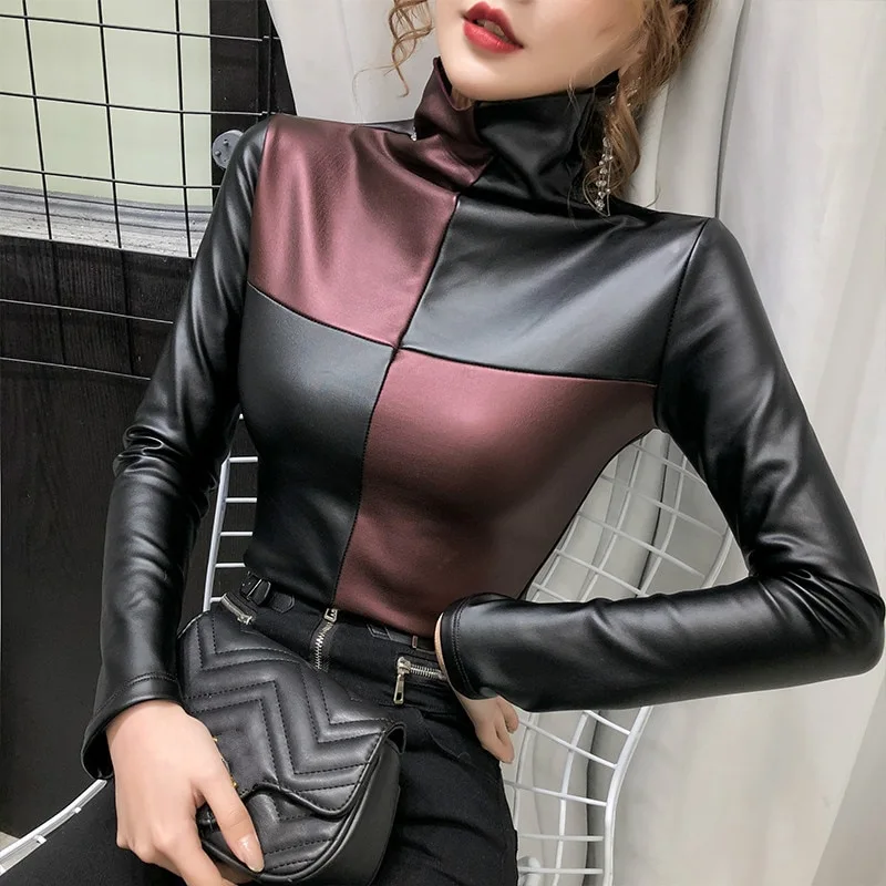 Women's Colorblock High-neck Stretch Suede Bottoming Shirt