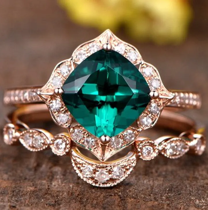 New mother green zircon set ring with sapphire rose gold ring ring