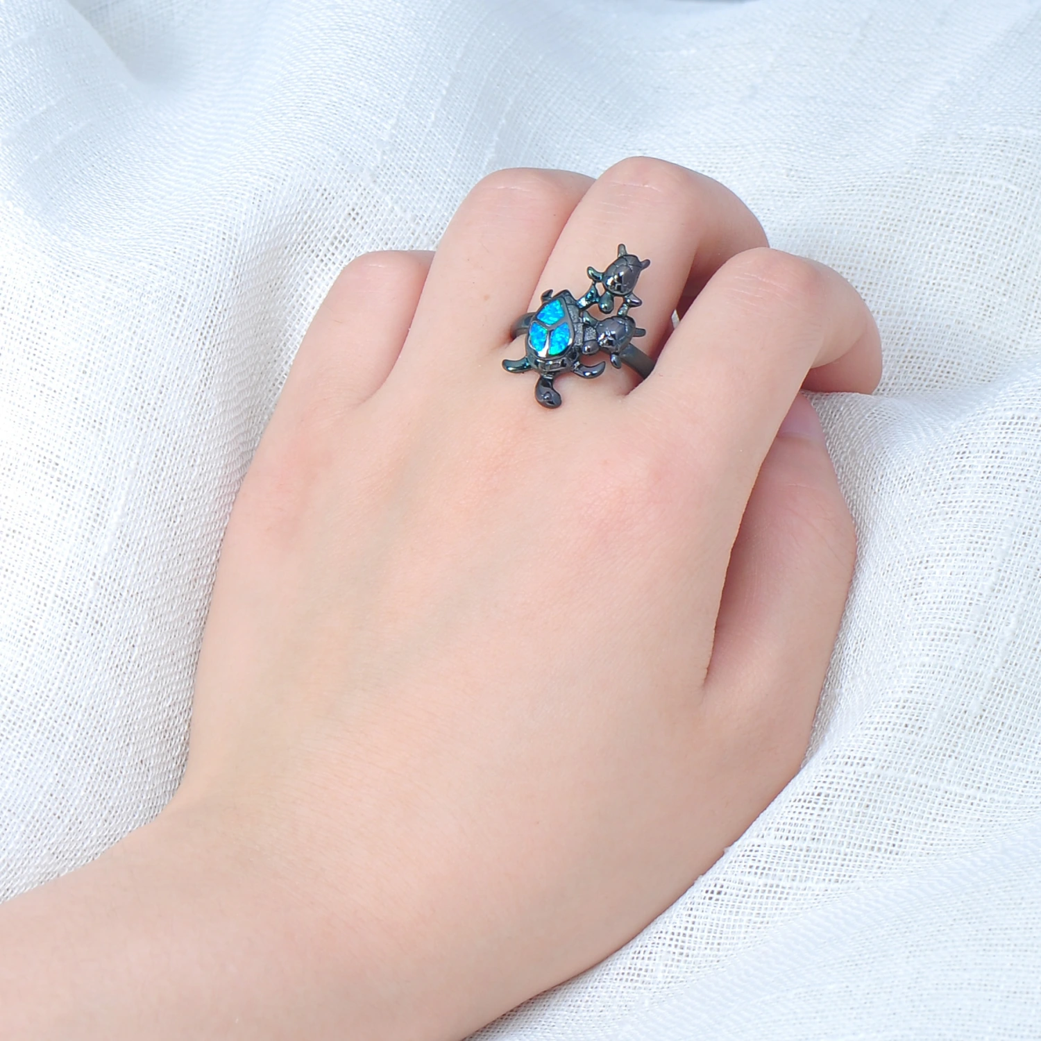 Blue Fire Opal Turtle Ring
