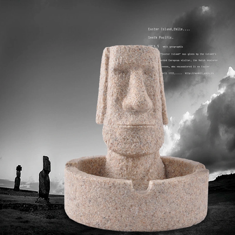 Domestic Ornaments Stone Portrait Crafts Gifts Easter Moai Figure in Stone Sandstone Ashtray