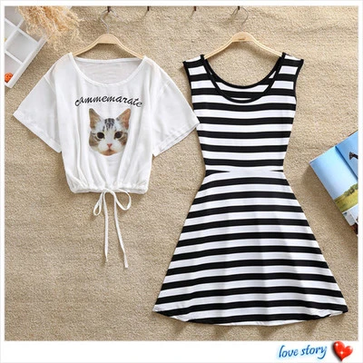 Dress, female, Xia, 2021, new Korean version, college wind, summer wear, two sets of students, chiffon boudoir dress, skirt tide.