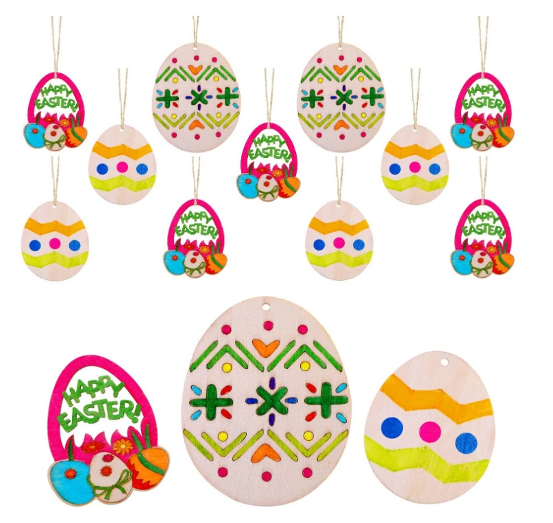 Easter Day Party Home Decoration Pendant DIY Carved Wooden Egg Pendant Wooden Crafts