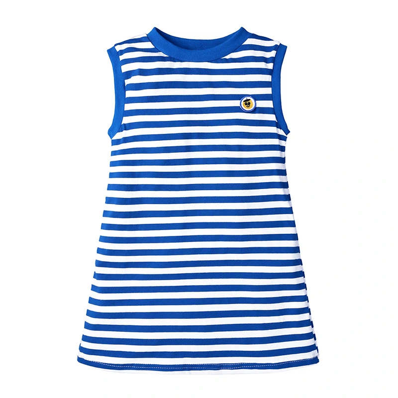 Navy Blue Striped Sleeveless T-Shirt Dress