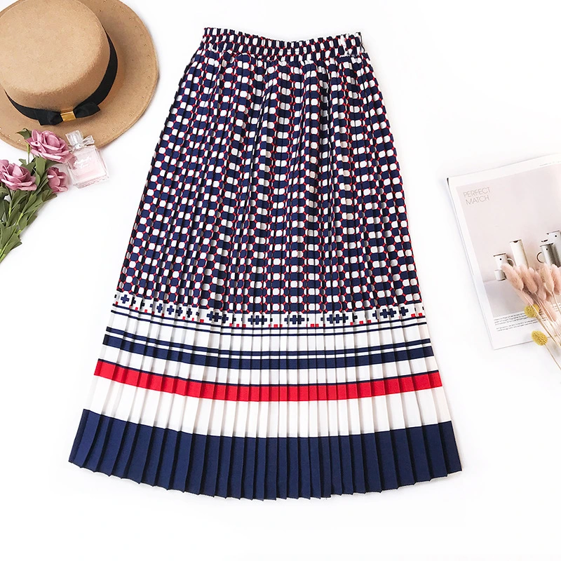 Contrast Striped Floral Slim A-Line Skirt