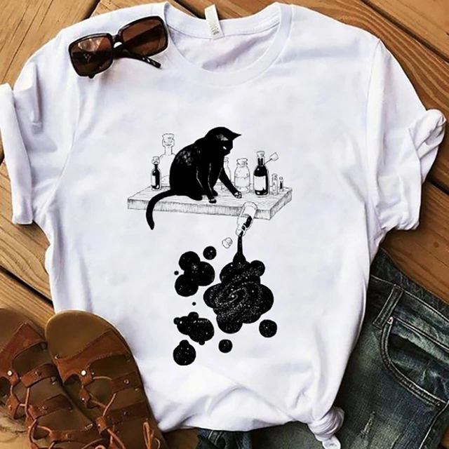Summer Women's Ink Cat Print Casual Top
