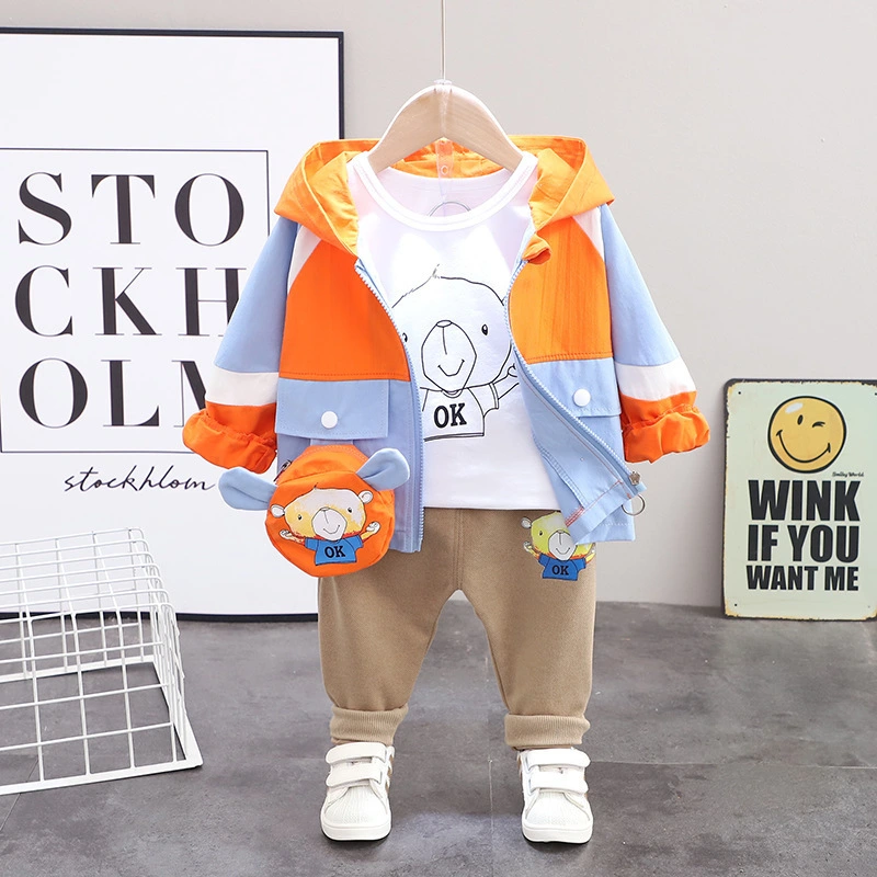 Boy's autumn hooded cartoon jacket suit