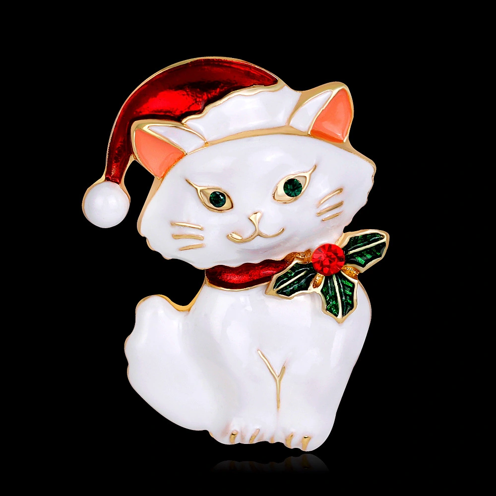 Christmas cat brooch