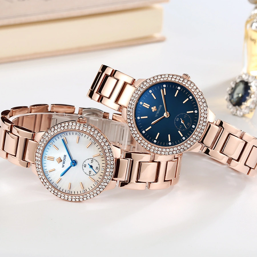 Illusive Color Glass Watch Set With Diamond English Waterproof Watch