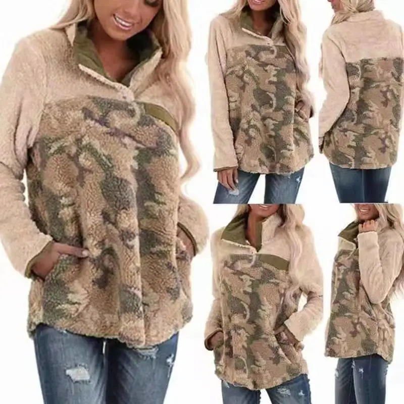 Camouflage panelled stand collar jacket