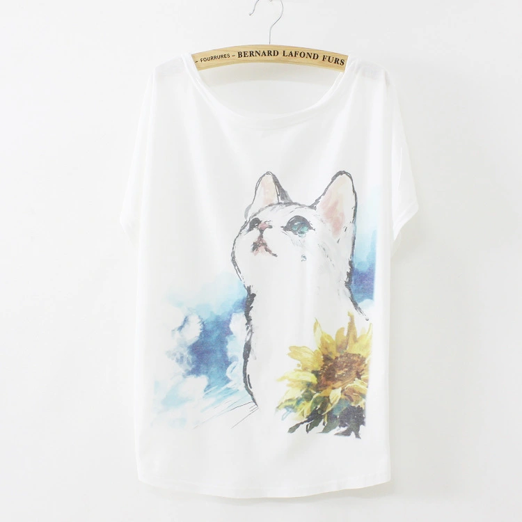 Hand-painted kitten loose bat shirt short-sleeved T-shirt