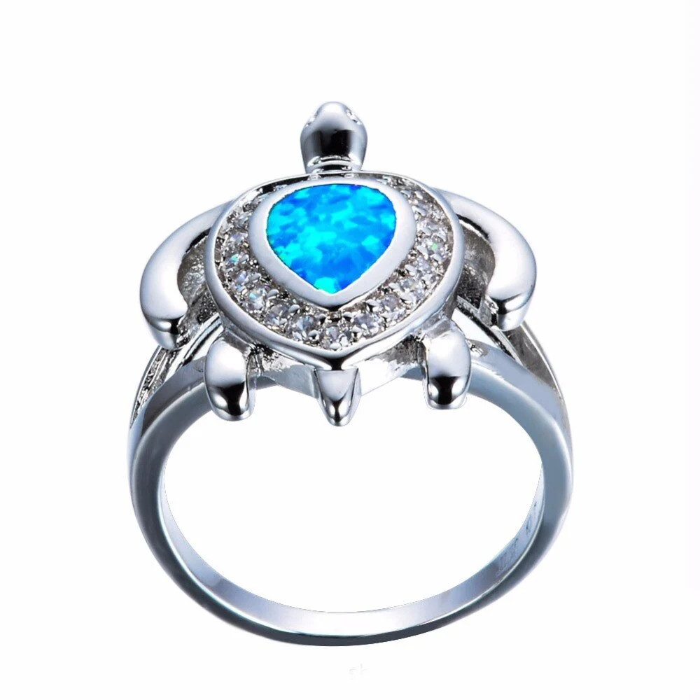 White Fire Opal Turtle Ring