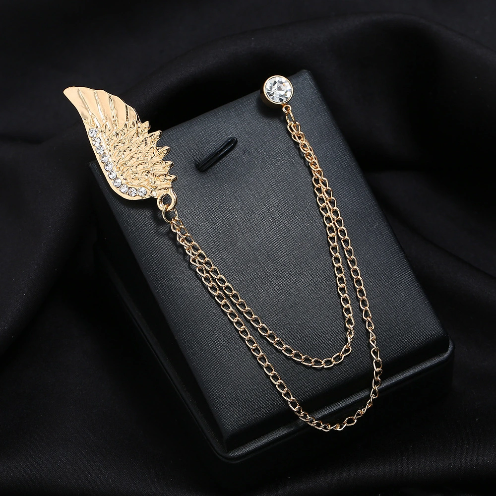 Angel Wings Diamond Chain Tassel Brooch
