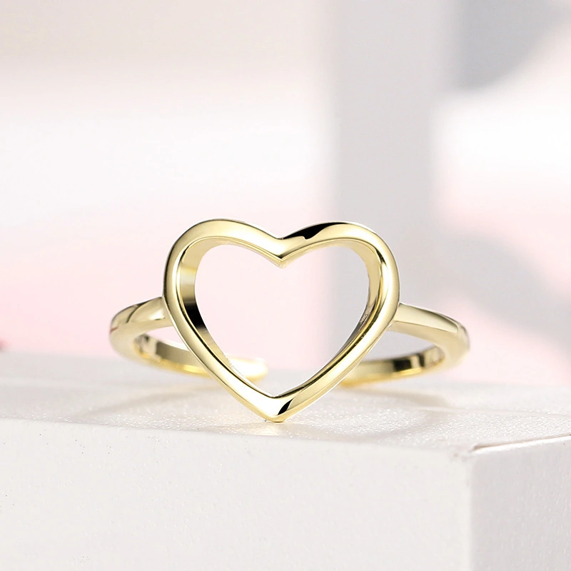 s925 sterling silver hollow heart ring