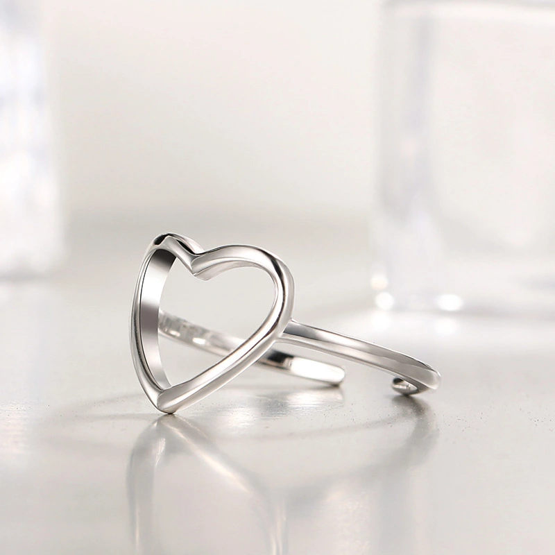 s925 sterling silver hollow heart ring