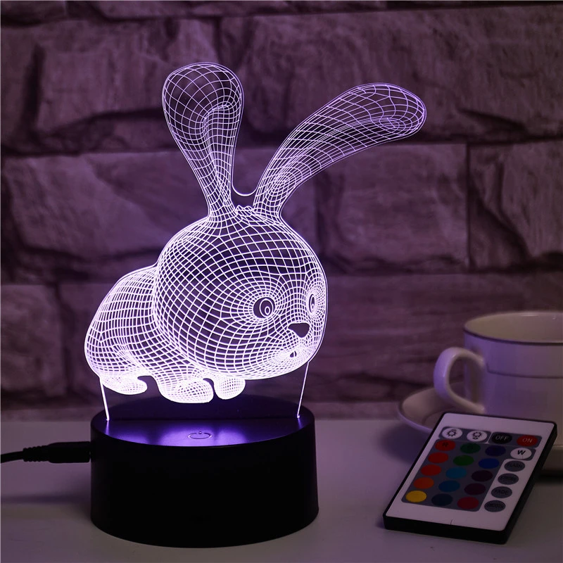 Little Rabbit USB Colorful Touch Remote Control 3D Night Light