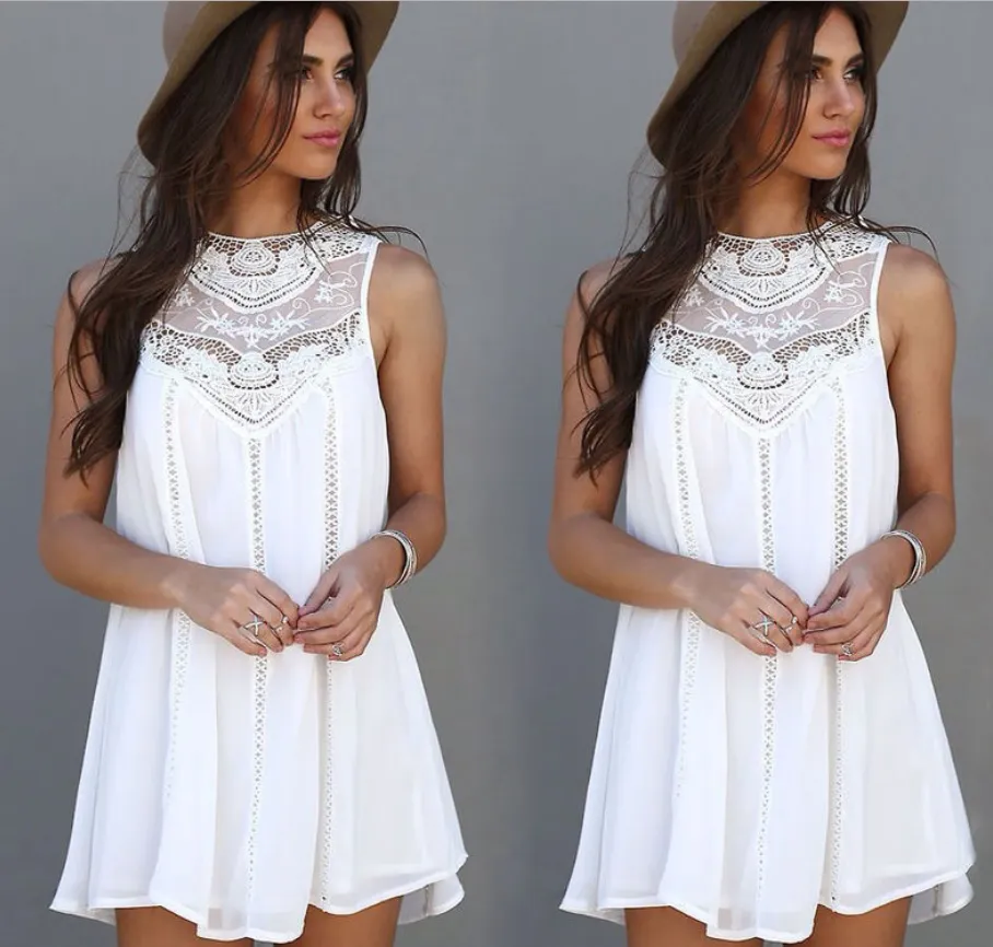Chiffon Lace Panel Lace Sleeveless Dress