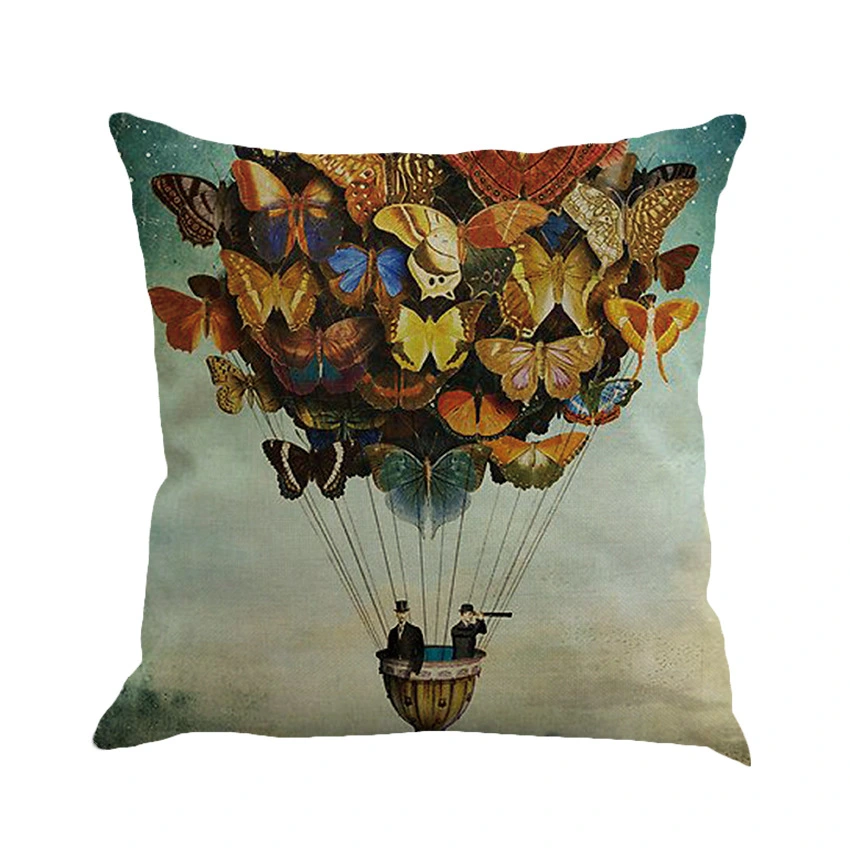 Colorful butterfly linen pillow cover