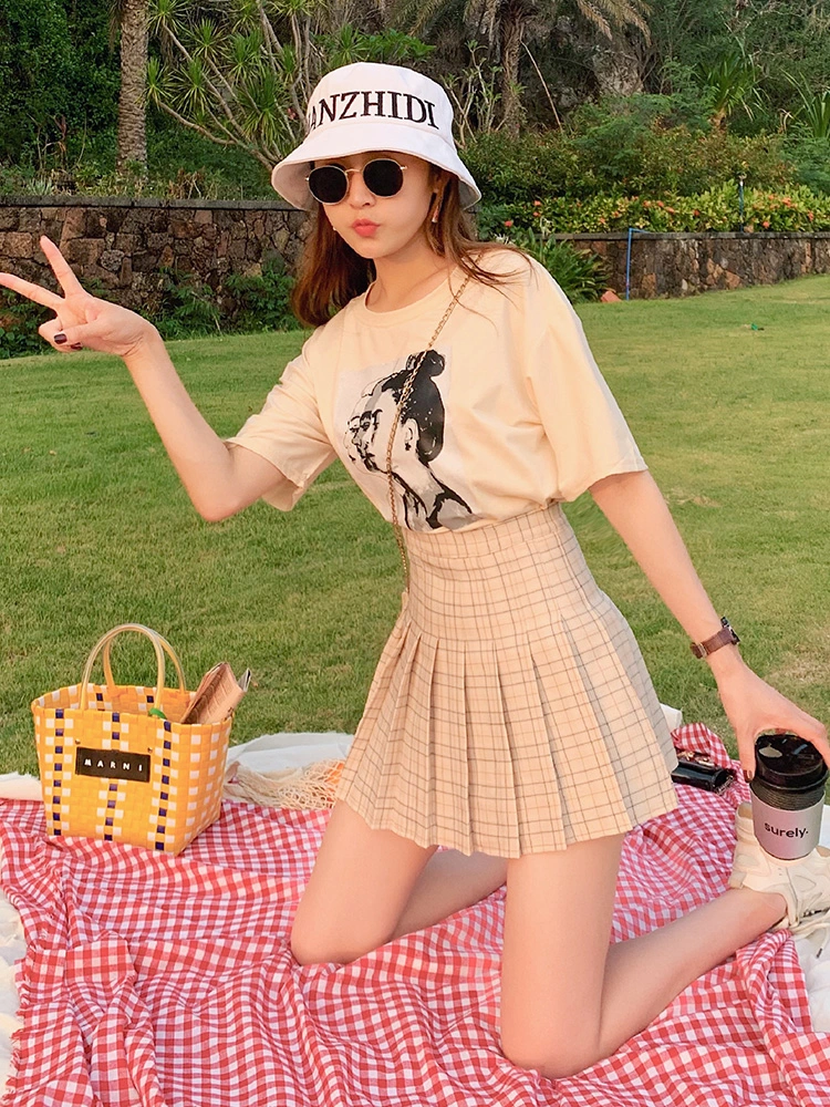 Skirt Short High Waist Korean Milk Tea Plaid