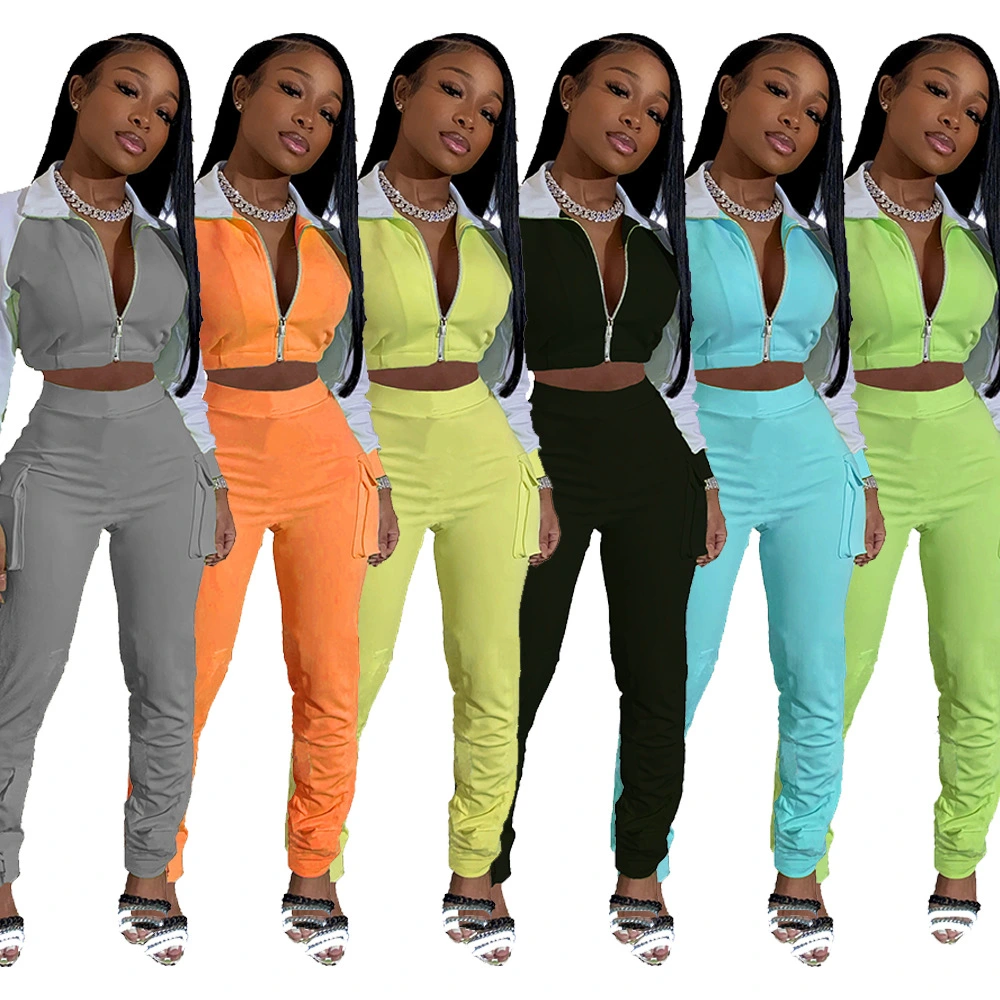 Two-piece color matching casual sports luminous strip pocket