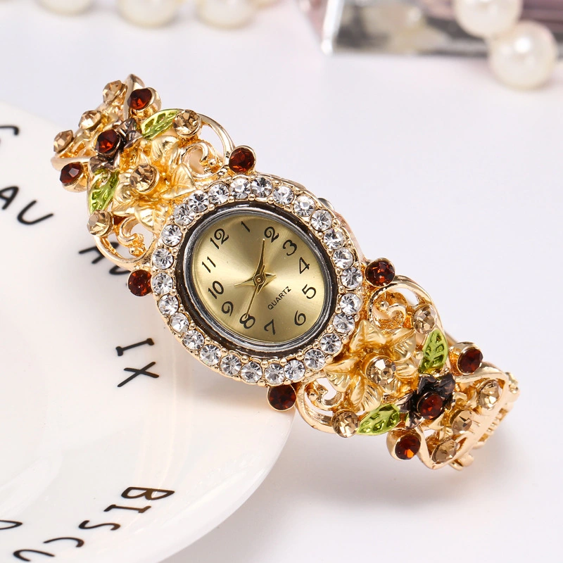 Flower-encrusted hollow watch