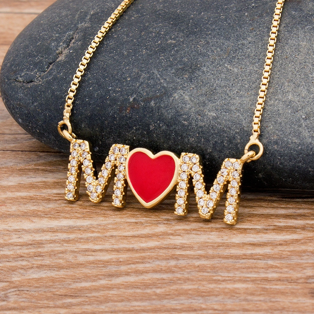 Red Heart Copper Cubic Zirconia Heart Necklace Pendant Long Snake Chain Jewelry Gift 