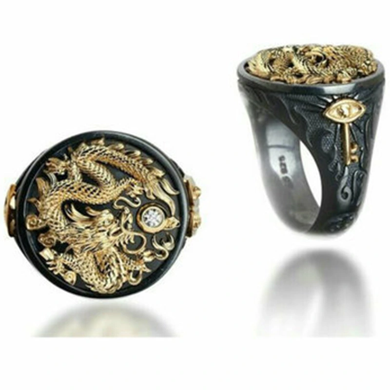 Gold-plated two-tone ring domineering creative Chinese dragon