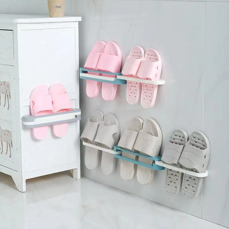 Creative Portable Folding Three-In-One Shoes Towel Rack Wall-Mounted Telescopic Slippers Rack Bathroom Living Room Shelf