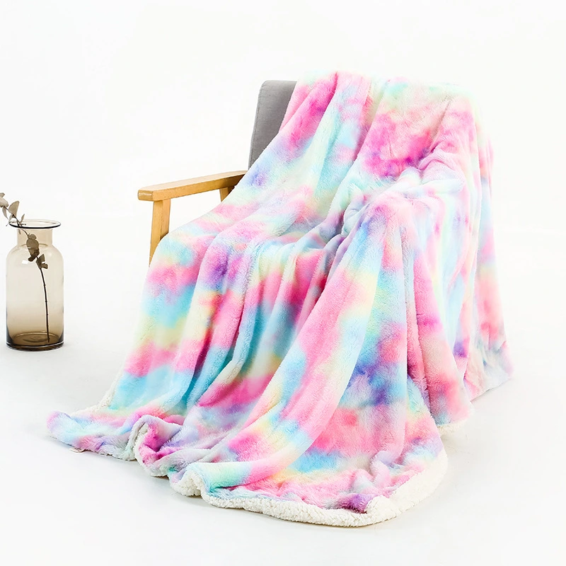 New Rainbow Tie Dye Polyester Double Layer Blanket