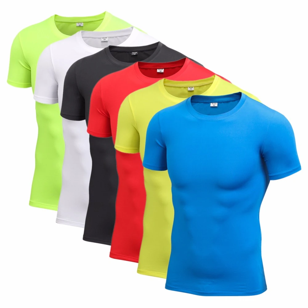 Men Pro fitness exercise tights, quick dry sweating, round neck short sleeved T-shirt.