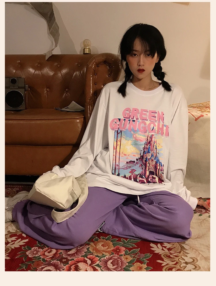 Loose Matching Printed Women's Long-Sleeved Bottoming Shirt