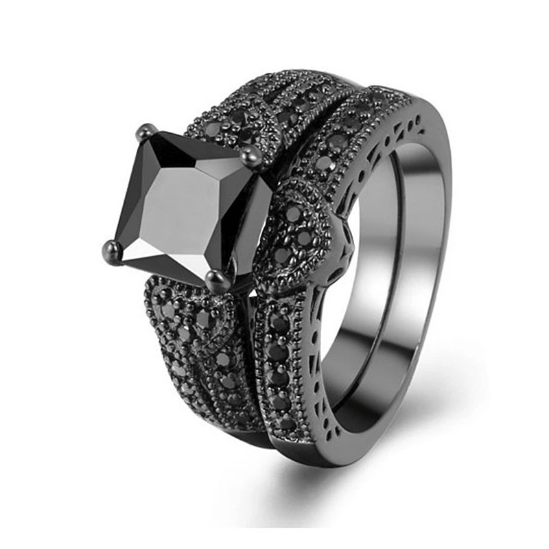 Love heart black gold two-piece ring