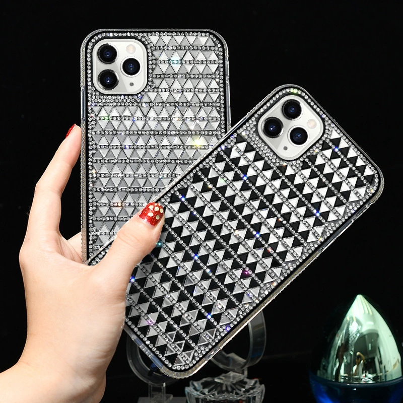 Compatible with Apple , Diamond-studded Glass Triangle Diamond Mobile Phone Case