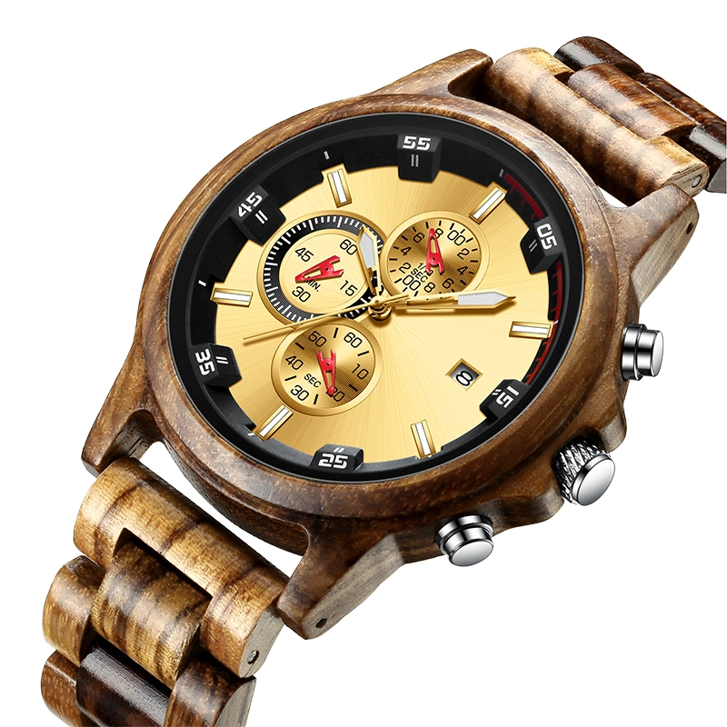 Wooden men's quartz watch