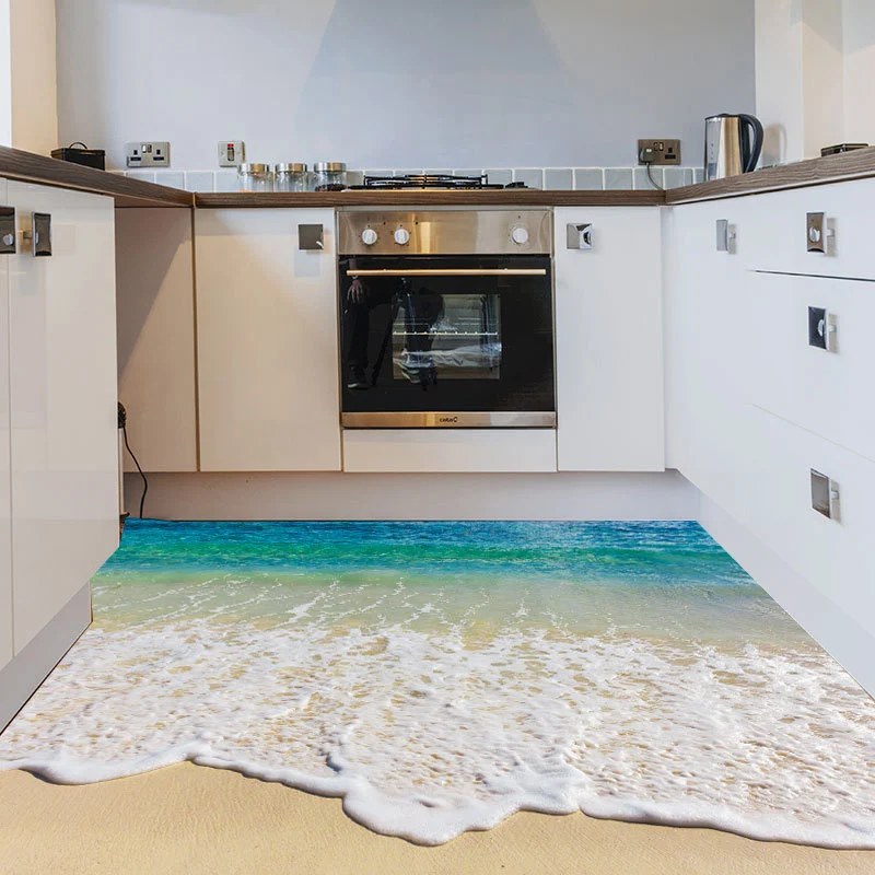 Bathroom Kitchen Decoration Wave Beach Floor Stickers